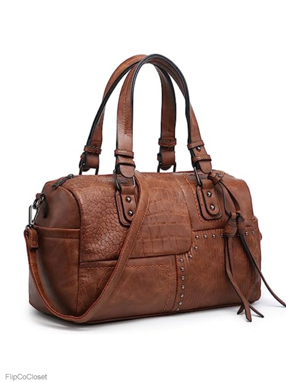 Vegan Leather Barrel Satchel, Large Hobo Top Handle Work Tote, Shoulder